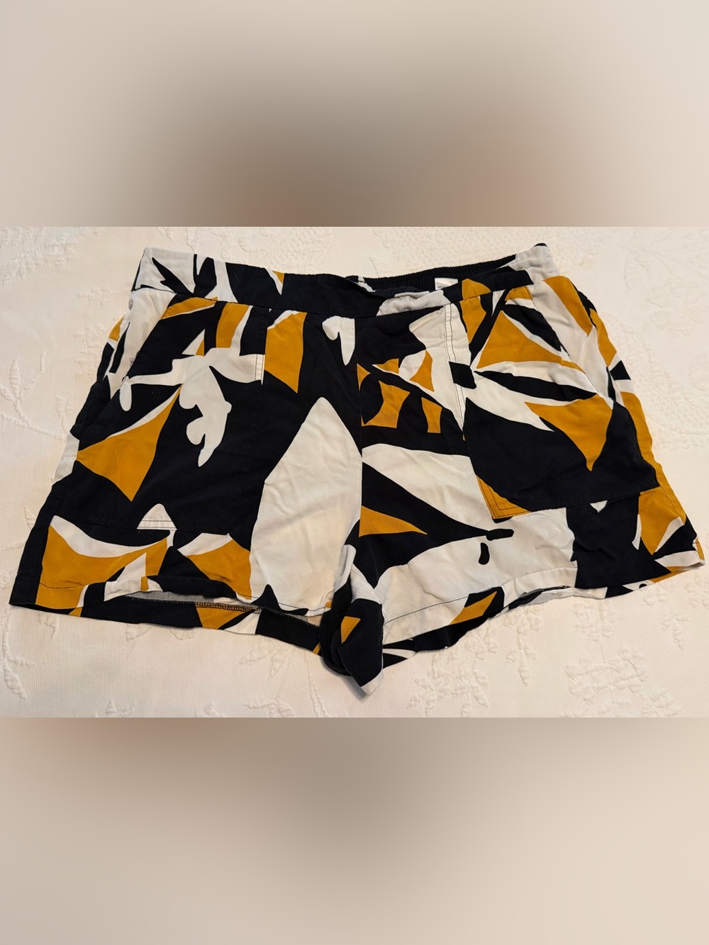 Abstract Print Women’s Relaxed Shorts in Black, White & Mustard